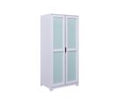 Armoire Prati Fonctionnelle 2 Portes 4 Niches Et Penderie En Bois Massif Gris Et Vert Sauge