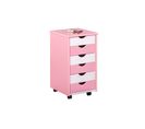 Caisson De Bureau Sur Roulettes PIERRE 6 Tiroirs Pin Massif Blanc et Rose