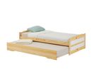 Lit Gigogne Lorena En Pin Massif, 90 X 190 Cm, Vernis Naturel Et Blanc