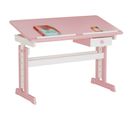 Bureau Enfant Flexi En Pin Massif Réglable En Hauteur Plateau Inclinable Lasuré Blanc Et Rose