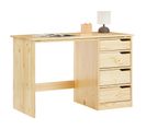 Bureau Enfant Emma, En Pin Massif, 4 Tiroirs Et Plateau Inclinable, Naturel