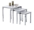 Lot De 3 Tables Gigognes Luna, En Métal Chromé Et Décor Blanc Brillant