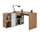 Bureau D'angle Carmen Avec Meuble De Rangement, Décor Chêne Sauvage Et Blanc Mat