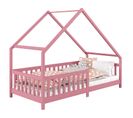 Lit Cabane  Asymétrique Cora 90 X 200 Cm En Pin Massif Lasuré Rose