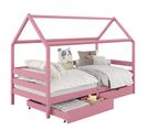 Lit Cabane Clia 90 X 200 Cm Avec Tiroirs, En Pin Massif Lasuré Rose