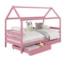 Lit Cabane Clia 90 X 190 Cm Avec Tiroirs, En Pin Massif Lasuré Rose