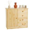 Commode Rondo En Pin Massif, 4 Tiroirs Et 1 Porte, Vernis Naturel