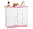 Commode Rondo En Pin Massif, 4 Tiroirs Et 1 Porte, Lasuré Blanc/rose