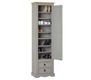 Armoire Tequila Avec 1 Porte Et 2 Tiroirs, En Pin Massif Lasuré Gris Et Brun