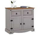 Buffet Ramon Avec 2 Tiroirs Et 2 Portes, Style Mexicain En Pin Massif Gris Et Brun