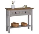 Table Console Ramon Avec 2 Tiroirs, Style Mexicain En Pin Massif Gris Et Brun