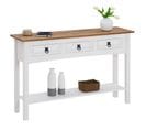 Table Console Campo Avec 3 Tiroirs, Style Mexicain En Pin Massif Blanc Et Brun