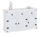 Buffet Rural Avec 3 Tiroirs Et 3 Portes, Style Mexicain En Pin Massif Blanc