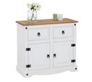 Buffet Campo Avec 2 Tiroirs Et 2 Portes, Style Mexicain En Pin Massif Blanc Et Brun