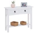 Table Console Rural Avec 2 Tiroirs, Style Mexicain En Pin Massif Blanc