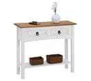 Table Console Campo Avec 2 Tiroirs, Style Mexicain En Pin Massif Blanc Et Brun