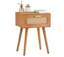 Table De Chevet Kiran 1 Tiroir, En Bois Brun Et Lin