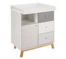 Commode Avec Plan à Langer 3 Tiroirs Bois Gris Et Pieds Hêtre Vegas L 102 X H 90 X P 53/72 Cm