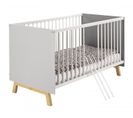 Lit Bébé 70x140 Cm Bois Gris Et Pieds Hêtre Clair Vegas L 144 X H 84 X P 77 Cm