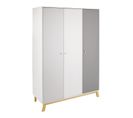 Armoire Bébé 3 Portes Bois Gris Et Pieds Hêtre Clair Vegas L 135 X H 194 X P 53 Cm