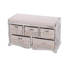 Commode / Banc, 5 Paniers, 77x36x45cm, Shabby, Vintage, Blanc