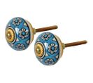 Bouton De Porte Rond Bleu Fleurs Lot De 2