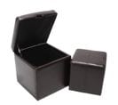 Lot De 2 Tabourets Onex, Pouf + Cube-coffre, Cuir, Marron