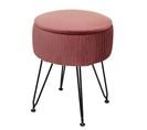 Pouf Hwc-k47 Ø 33cm Aspect Velours Rose Piètement Noir