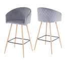 2x Tabouret De Bar Hwc-d72, Chaise, Avec Dossier, Tissu ~ Velours, Gris