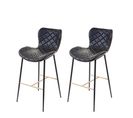 2x Tabouret De Bar Hwc-e55 Vintage Haubans Dorés Similicuir Noir