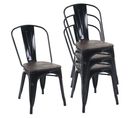 4x Chaise De Bistro Hwc-a73 Métal Design Industriel Noir