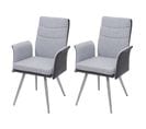 2x Chaise De Salle À Manger Hwc-g54 Tissu Et Similicuir Acier Inox Brossé Gris