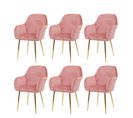 Lot De 6 Chaises De Salle à Manger Hwc-f18 Velours Rose Pieds Dorés