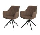 Lot De 2 Chaises De Salle à Manger Hwc-l80 Pivotantes, Métal Tissu/textile Marron