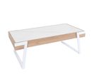 Table Basse Hwc-l89, Table De Salon, Fer 43x120x64cm Sinterstein Imitation Marbre Blanc Bois Naturel