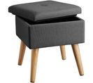 Tabouret Avec Coffre De Rangement Aspect Lin Elva Carré - Gris Foncé