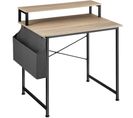 Table De Bureau Avec Étagère De Rangement Et Poche En Tissu - Bois Clair Industriel, Chêne Sonoma