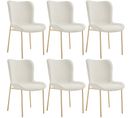 Lot de 6 Chaises Rembourrées Tessa - Bouclette Blanc/doré