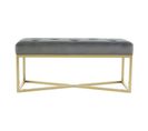 Banc En Velours Design "diaz" 90cm Gris et Or