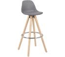 Tabouret De Bar En Similicuir Siège De Cuisine Pied En Bois Avec Repose-pied-gris