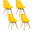 Lot De 4 Chaises De Salle À Manger. Pied En Bois. Assise En Similicuir. Style Nordique. Jaune