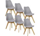 Lot De 6 Chaises De Salle À Manger. Pied En Bois. Assise En Similicuir. Style Nordique. Gris