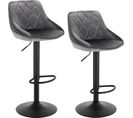 Lot De 2 Tabourets De Bar Siège Bien En Velours -hauteur Réglable Pieds En Métal-gris Foncé