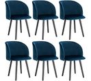 6x Chaises De Salle À Manger En Velours Et Bois Massif - Bleu