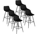 6x Tabouret De Bar Chaise De Bar  En Velours Avec Pieds Et Repose-pieds En Métal Noir