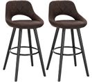 2xtabourets De Bar En Tissu simili-cuir Chaises De Bar Structure En Bois Massif Brun Foncé