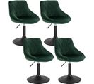 Lot De 4 Tabourets De Bar Siège Bien En Velours -hauteur Réglable Pieds En Métal-vert Foncé