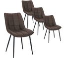 4xchaises De Salle À Manger Chaises De Cuisine  En Tissu simili-cuir + Métal Brun Foncé