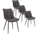 4xchaises De Salle À Manger Chaises De Cuisine  En Tissu simili-cuir + Métal Gris Foncé