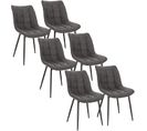 6xchaises De Salle À Manger Chaises De Cuisine  En Tissu simili-cuir + Métal Gris Foncé